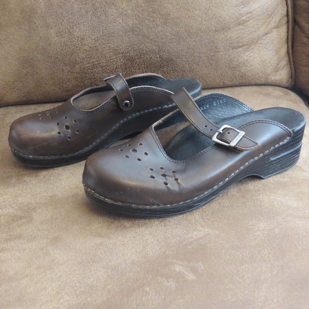 Dansko May Jane Mules Clogs Brown Leather Size 41